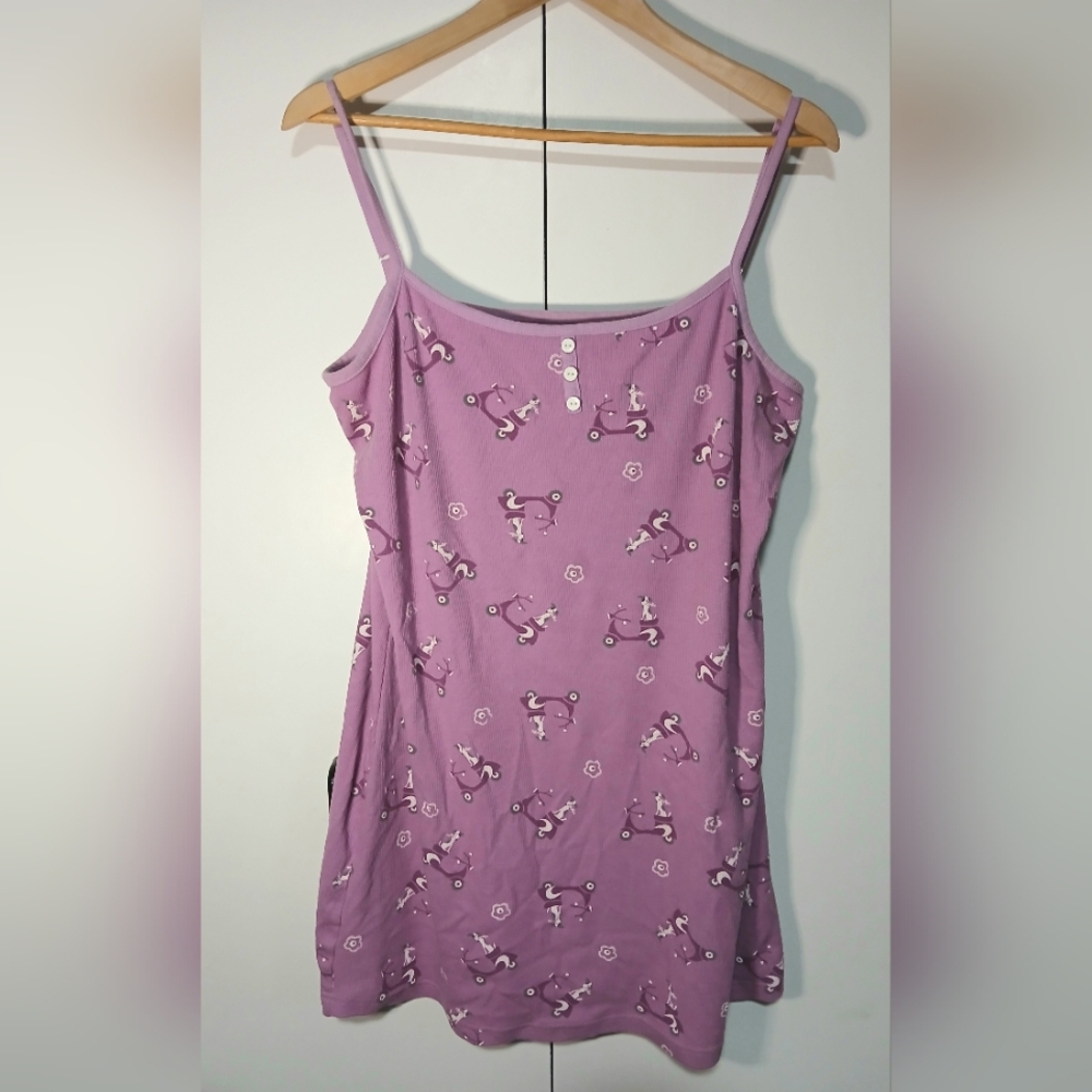 Claudel Purple Nightgown Dog On Scooter Floral Print | Women’s XL